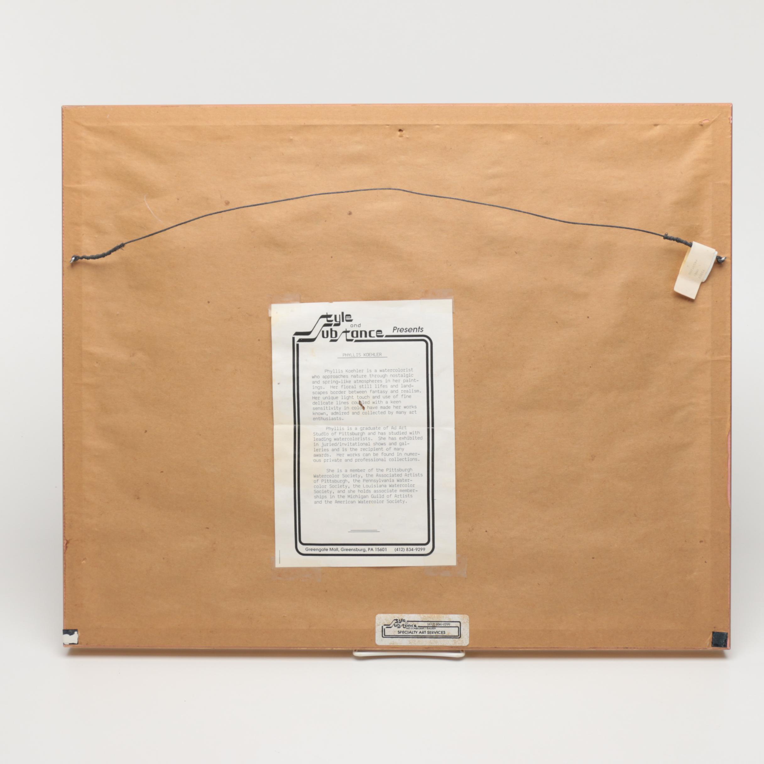 Phyllis Koehler Watercolor on Paper in Violet and Teal