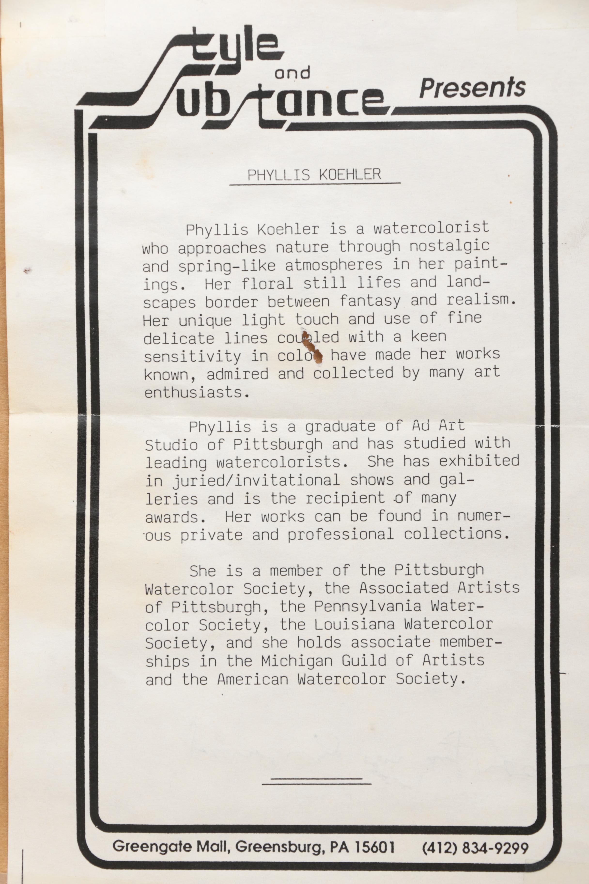 Phyllis Koehler Watercolor on Paper in Violet and Teal