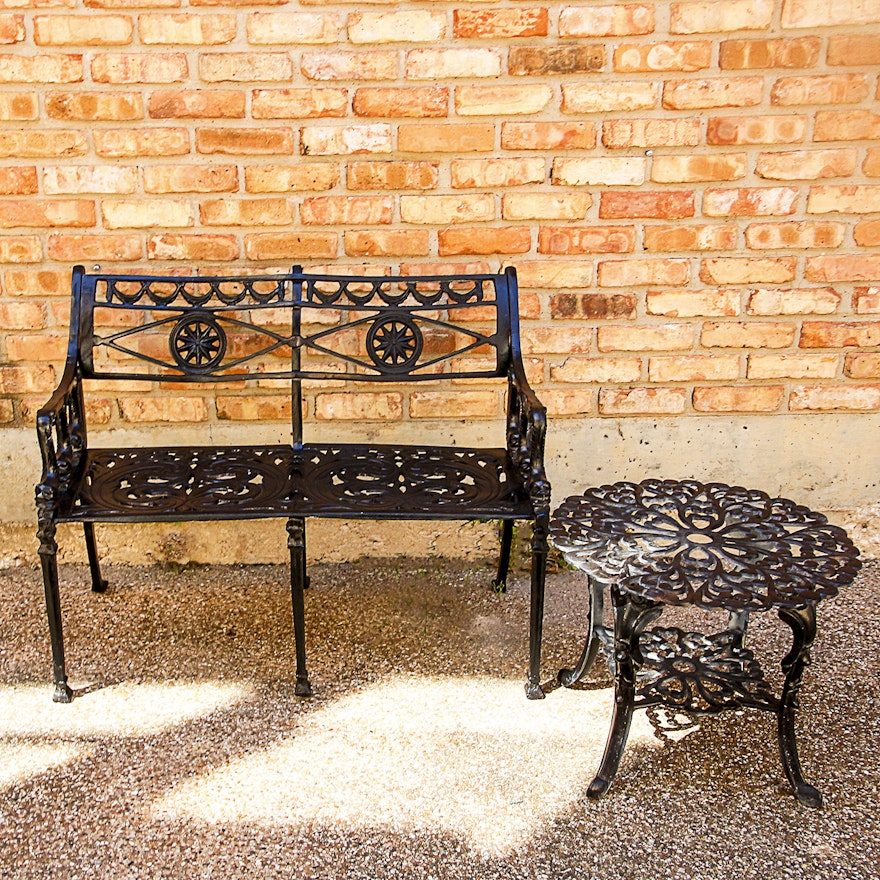 Metal Patio Bench and Table
