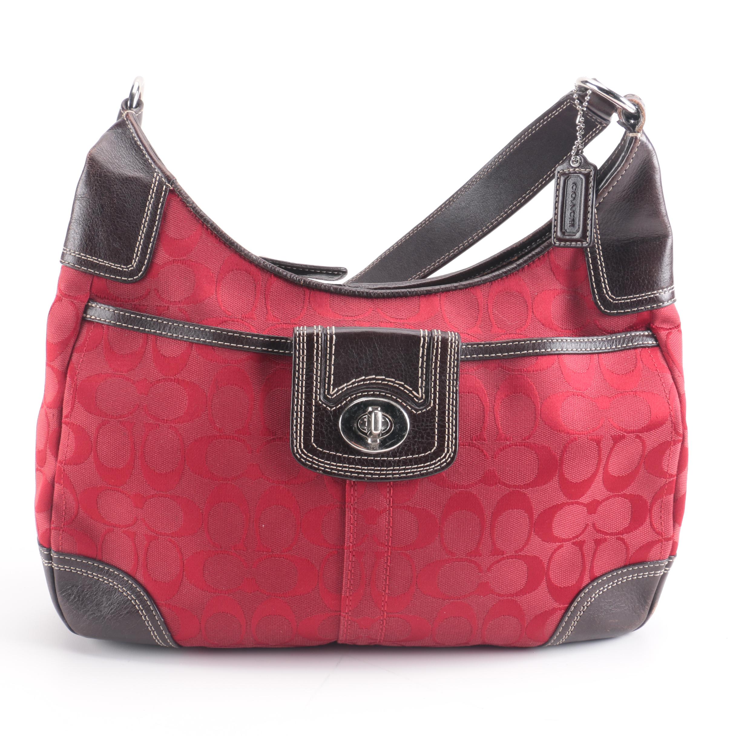 Coach Red Signature Hampton Hobo Bag