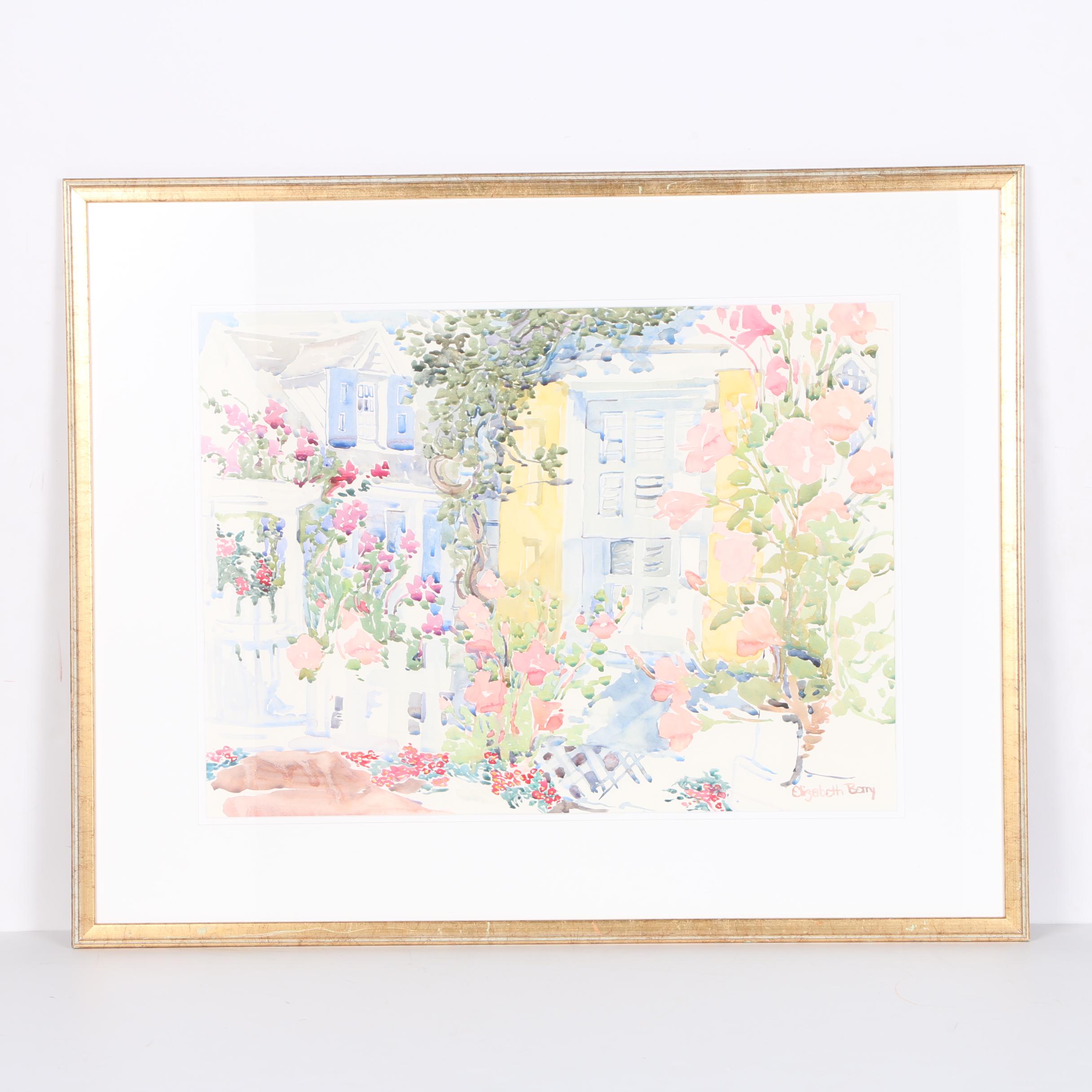 Elizabeth Berry Watercolor Painting of a Garden