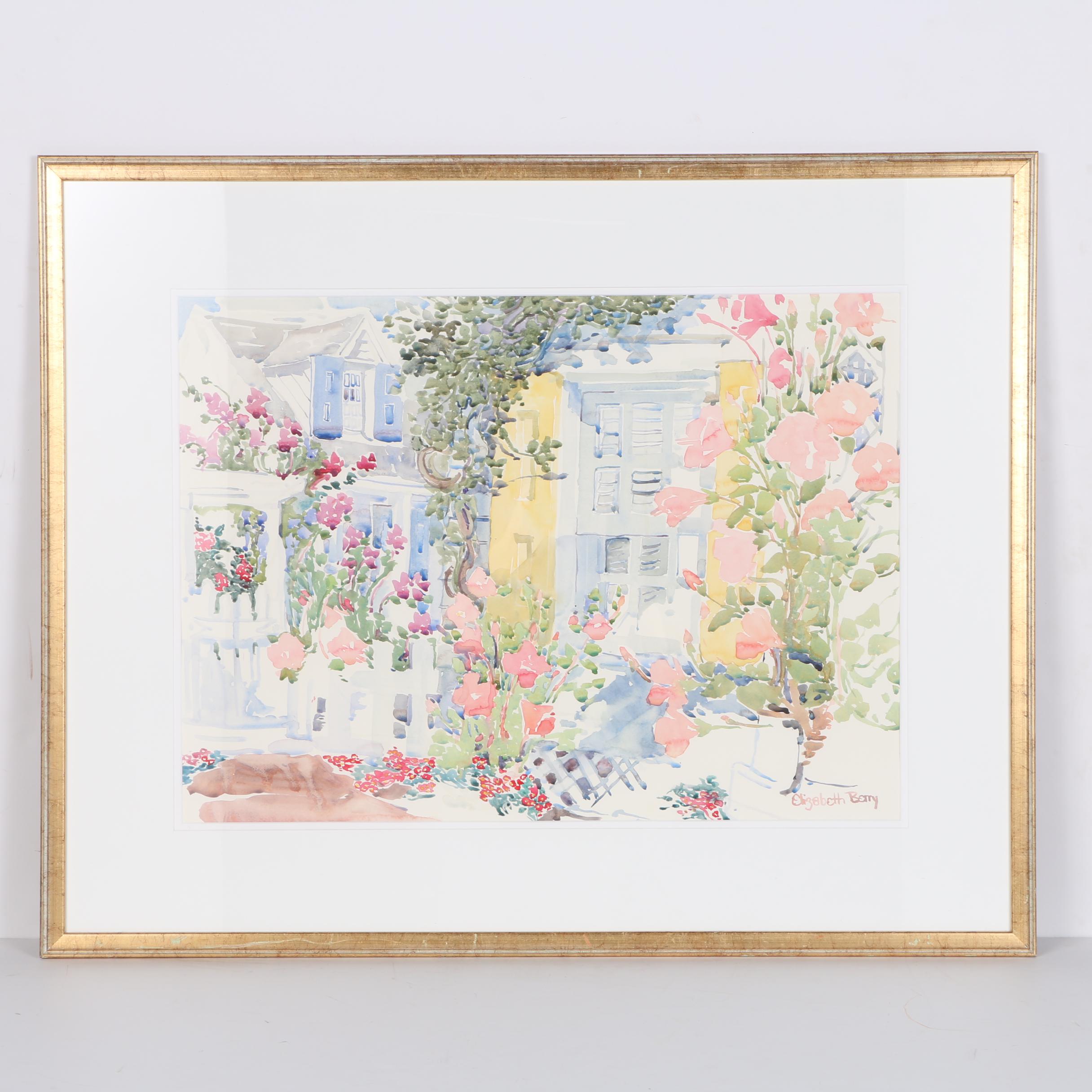 Elizabeth Berry Watercolor Painting of a Garden