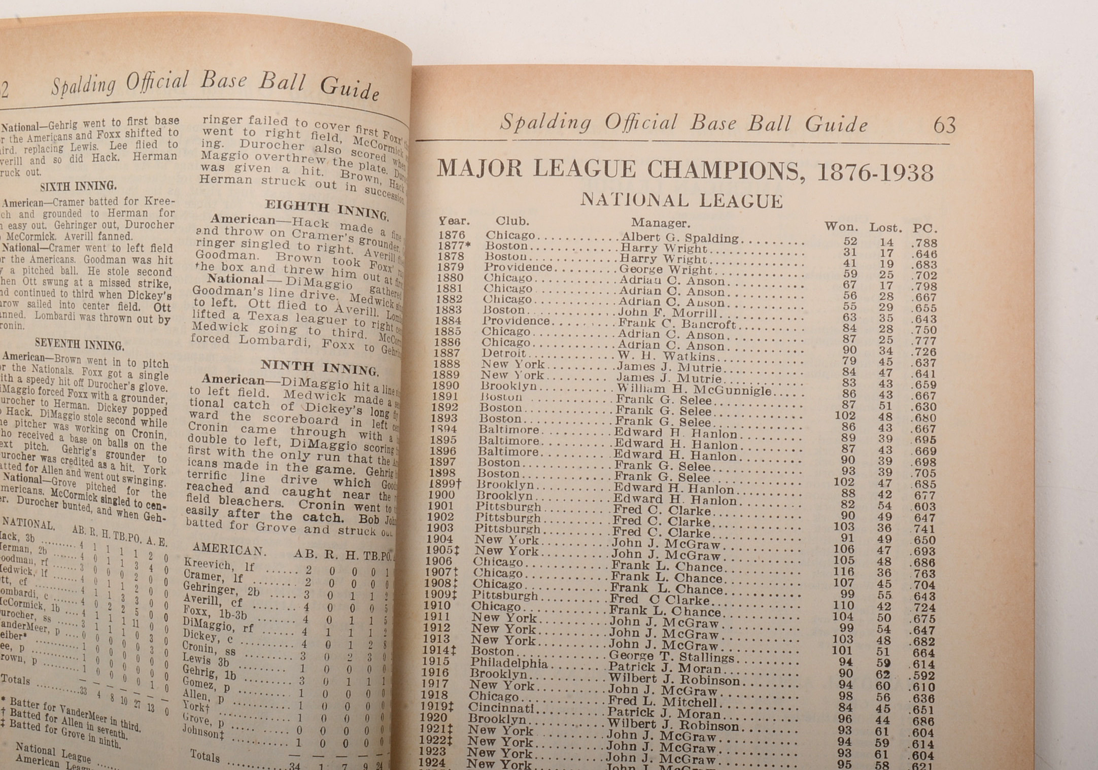 1939 "Spalding's Official Baseball Guide"