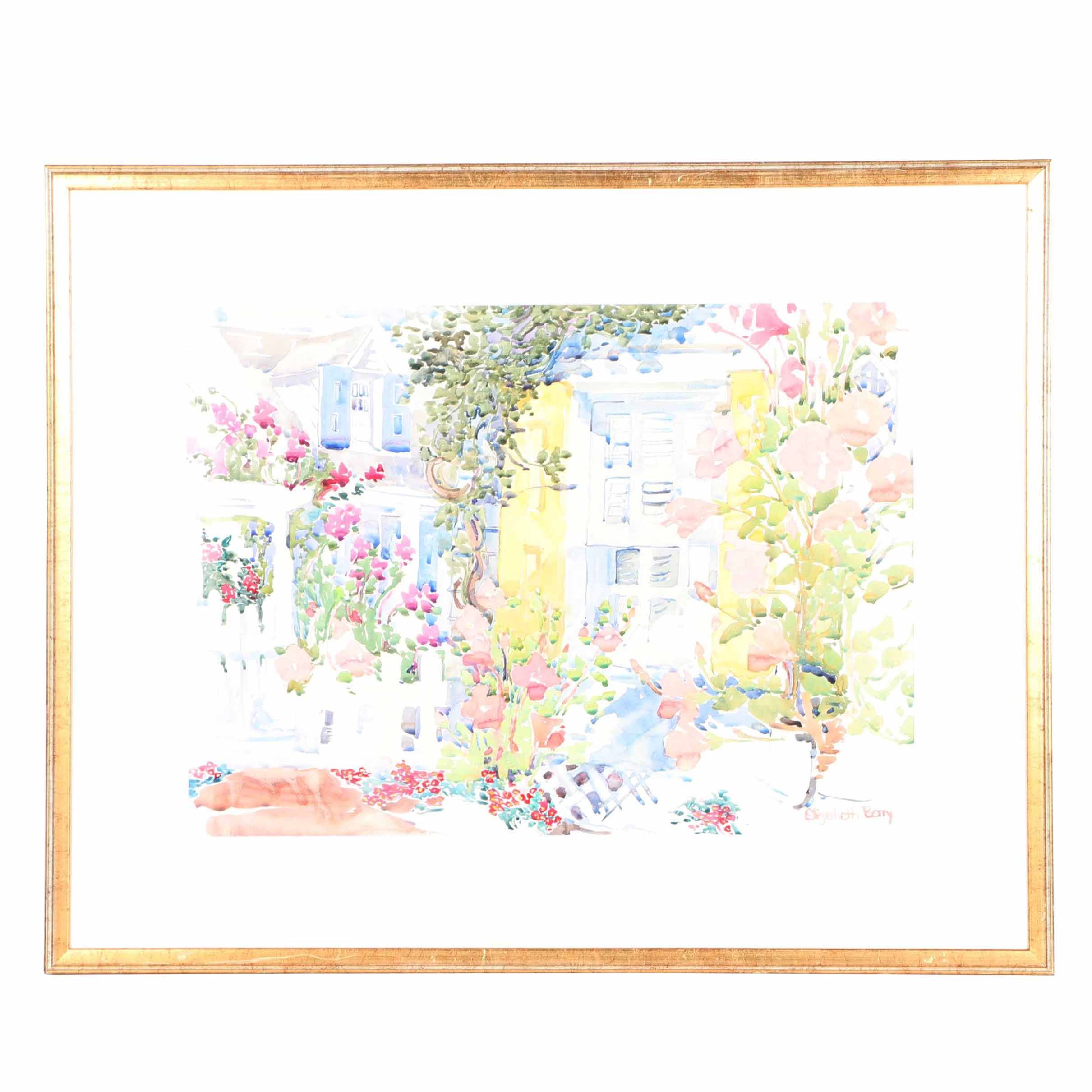 Elizabeth Berry Watercolor Painting of a Garden