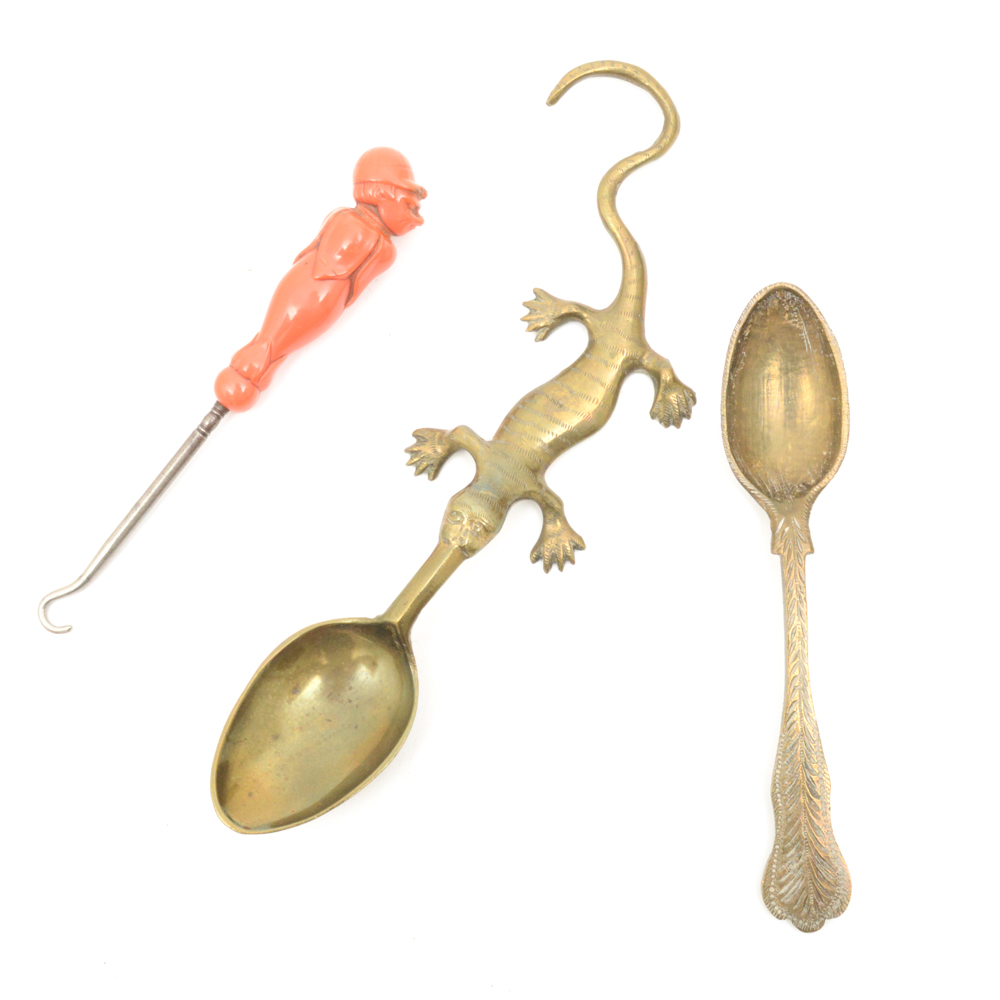 Antique Spoons and Buttonhook