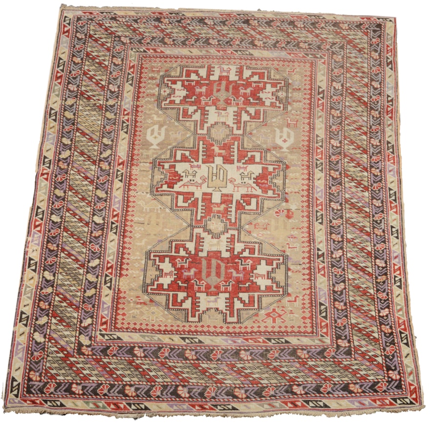 Antique Hand Knotted Turkish Anatolian Accent Rug