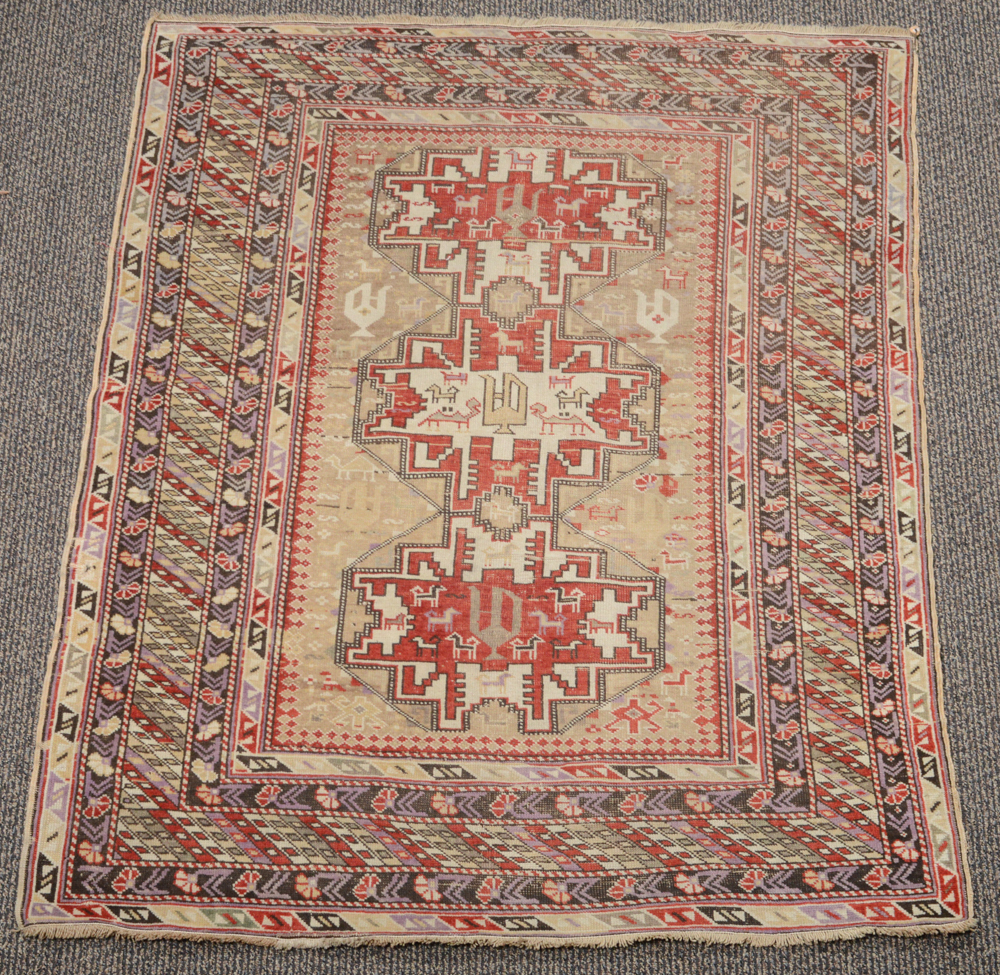 Antique Hand Knotted Turkish Anatolian Accent Rug