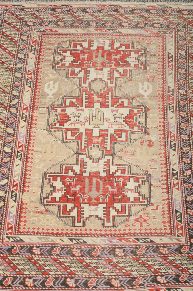 Antique Hand Knotted Turkish Anatolian Accent Rug
