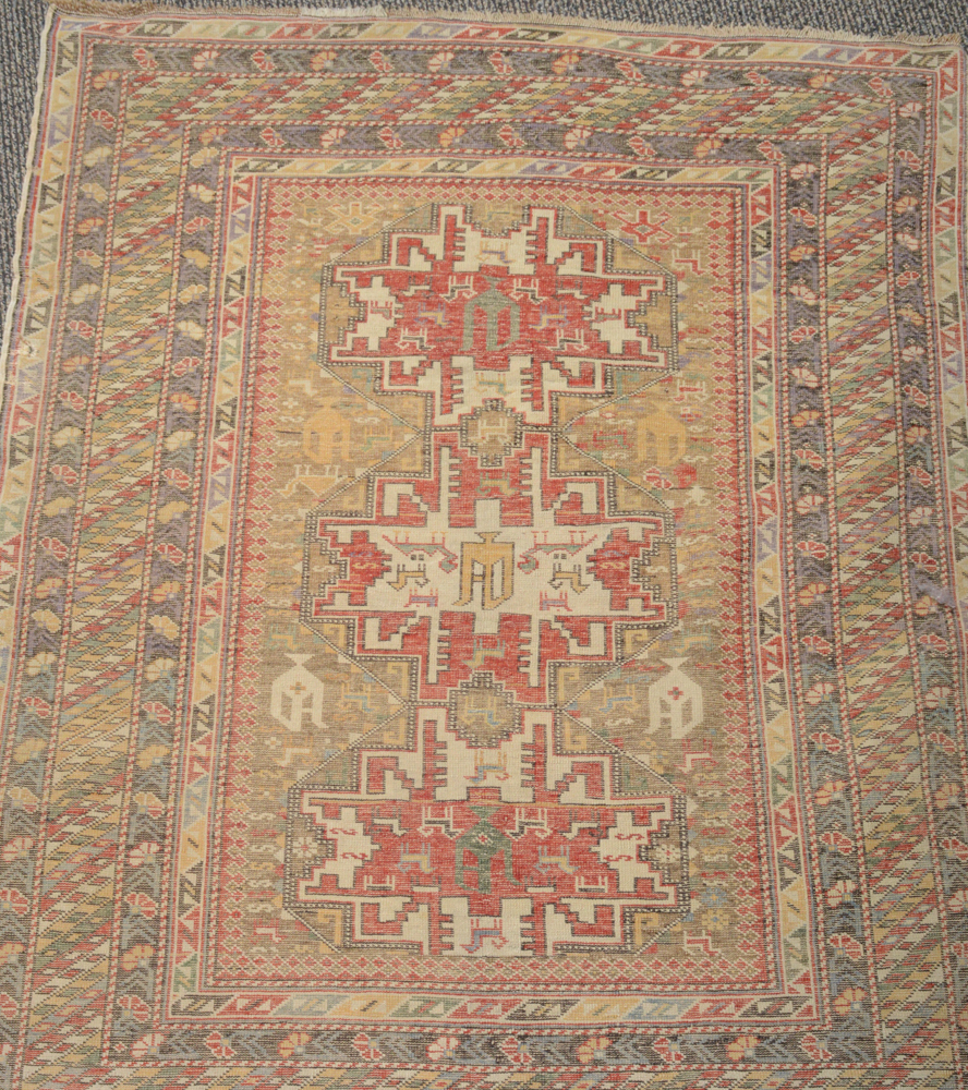 Antique Hand Knotted Turkish Anatolian Accent Rug