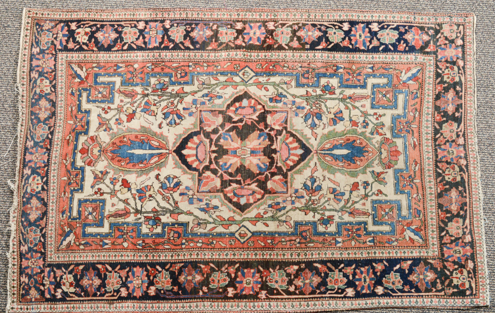 Antique Hand Knotted Persian Sarouk Accent Rug