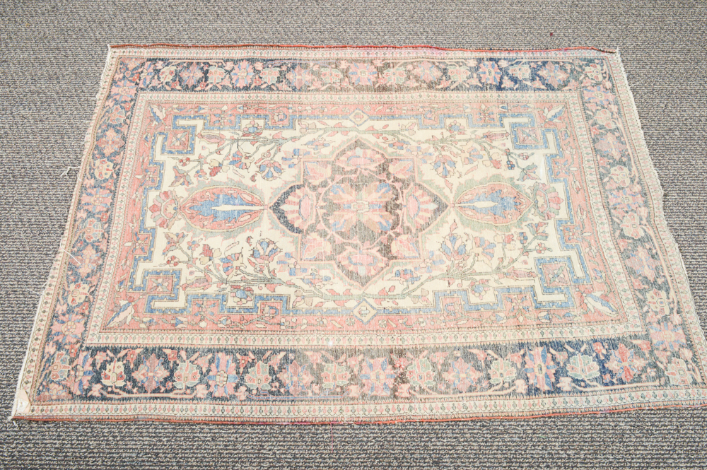Antique Hand Knotted Persian Sarouk Accent Rug