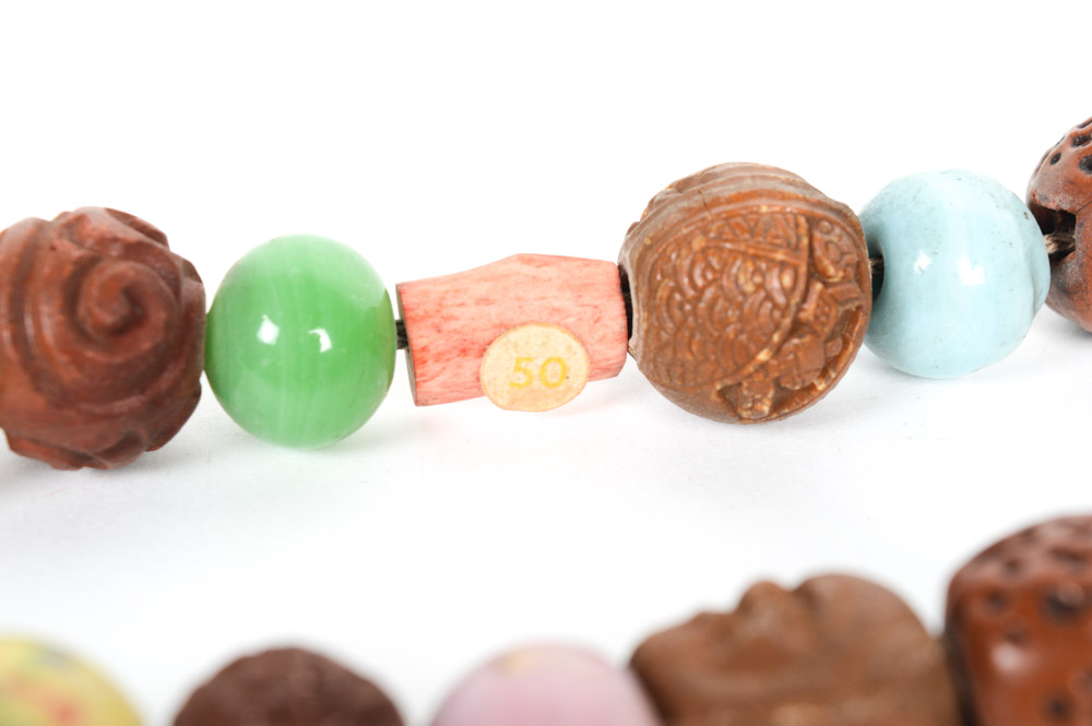 Antique Filipino Carved Wood and Glass Bead Necklace