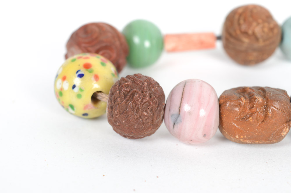 Antique Filipino Carved Wood and Glass Bead Necklace