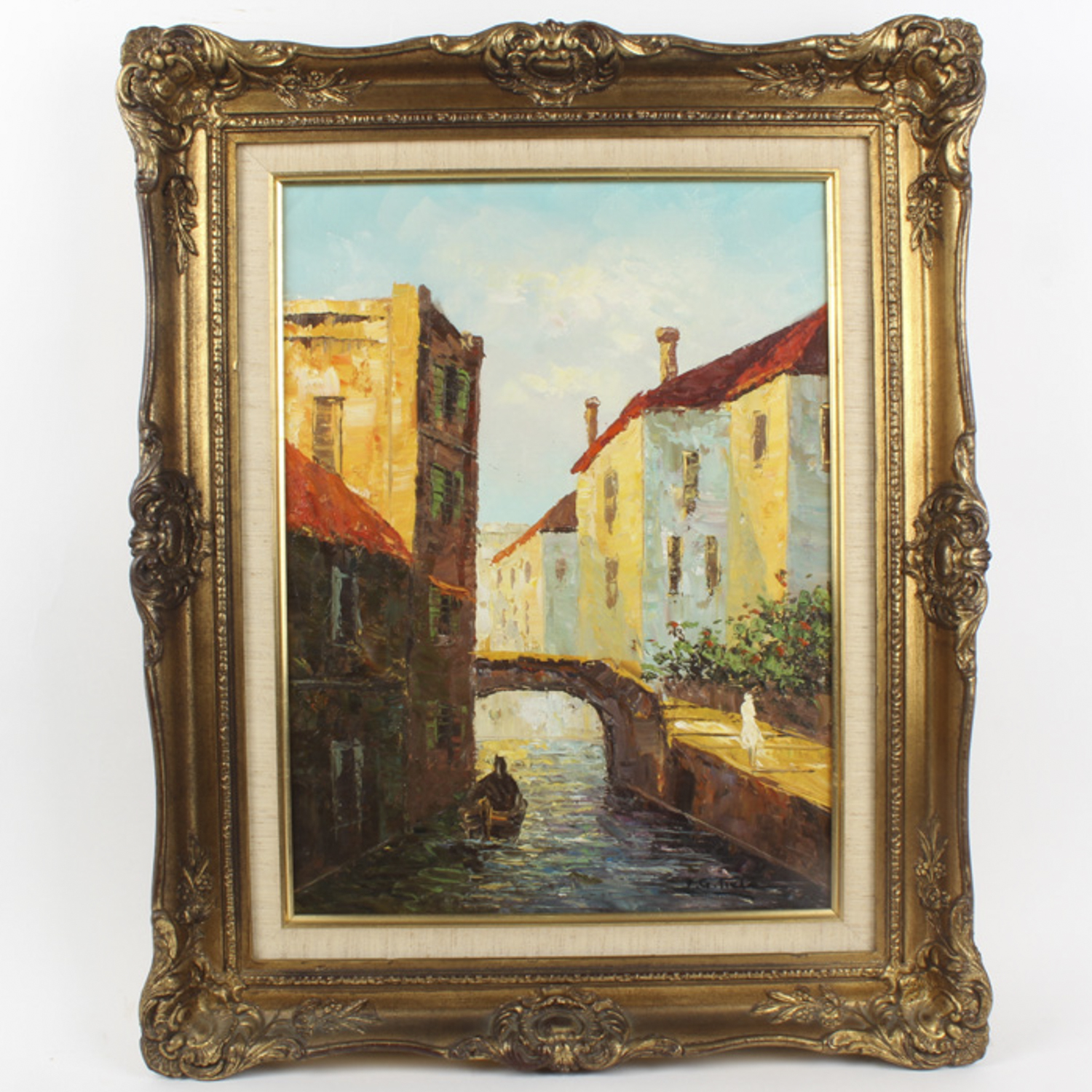 P.G. Tiele Framed Oil on Canvas Venice Canals Painting