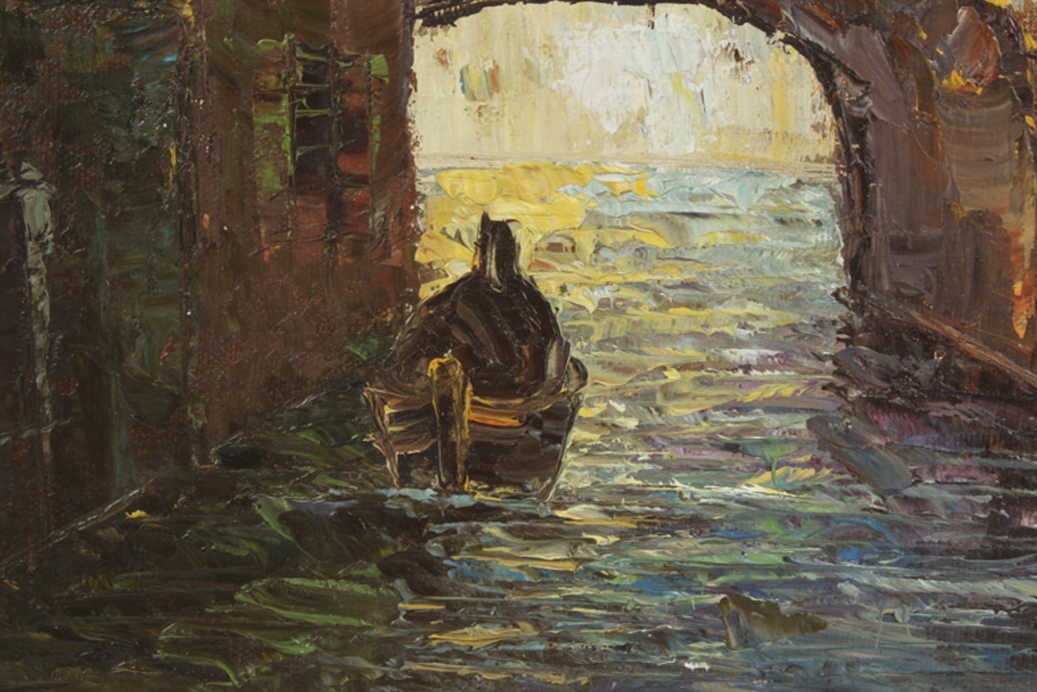 P.G. Tiele Framed Oil on Canvas Venice Canals Painting