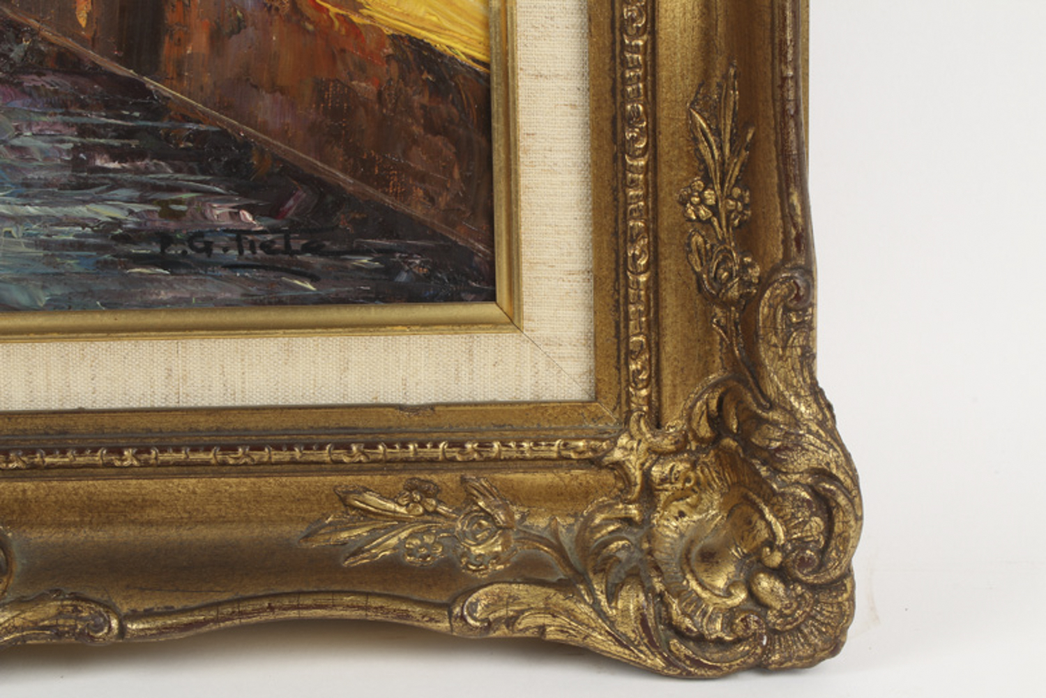 P.G. Tiele Framed Oil on Canvas Venice Canals Painting