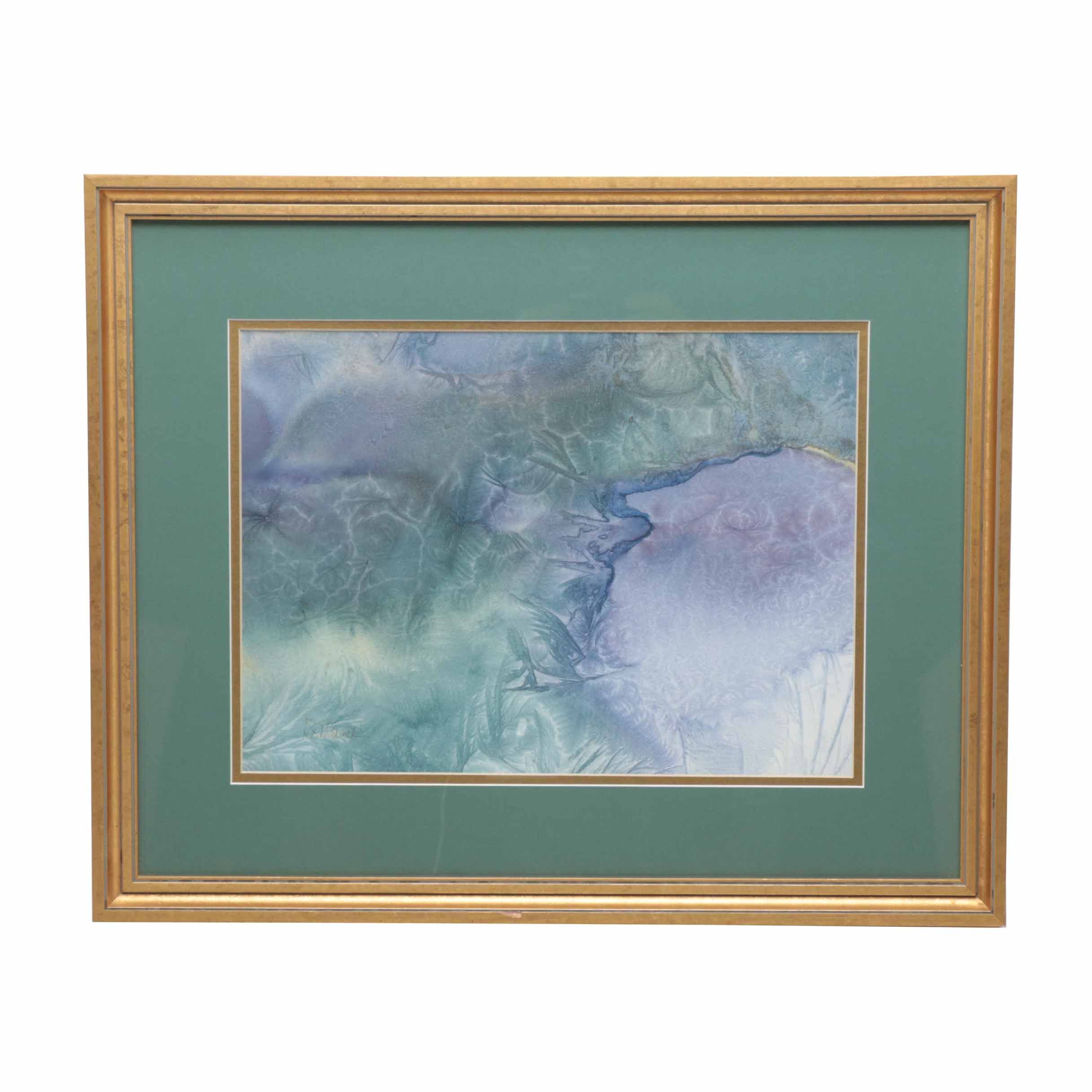 Phyllis Koehler Watercolor on Paper in Violet and Teal