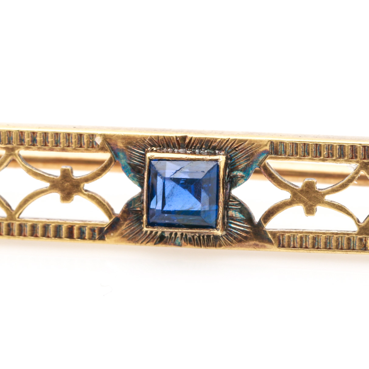 Art Deco 14K Yellow Gold Sapphire and Seed Pearl Brooch