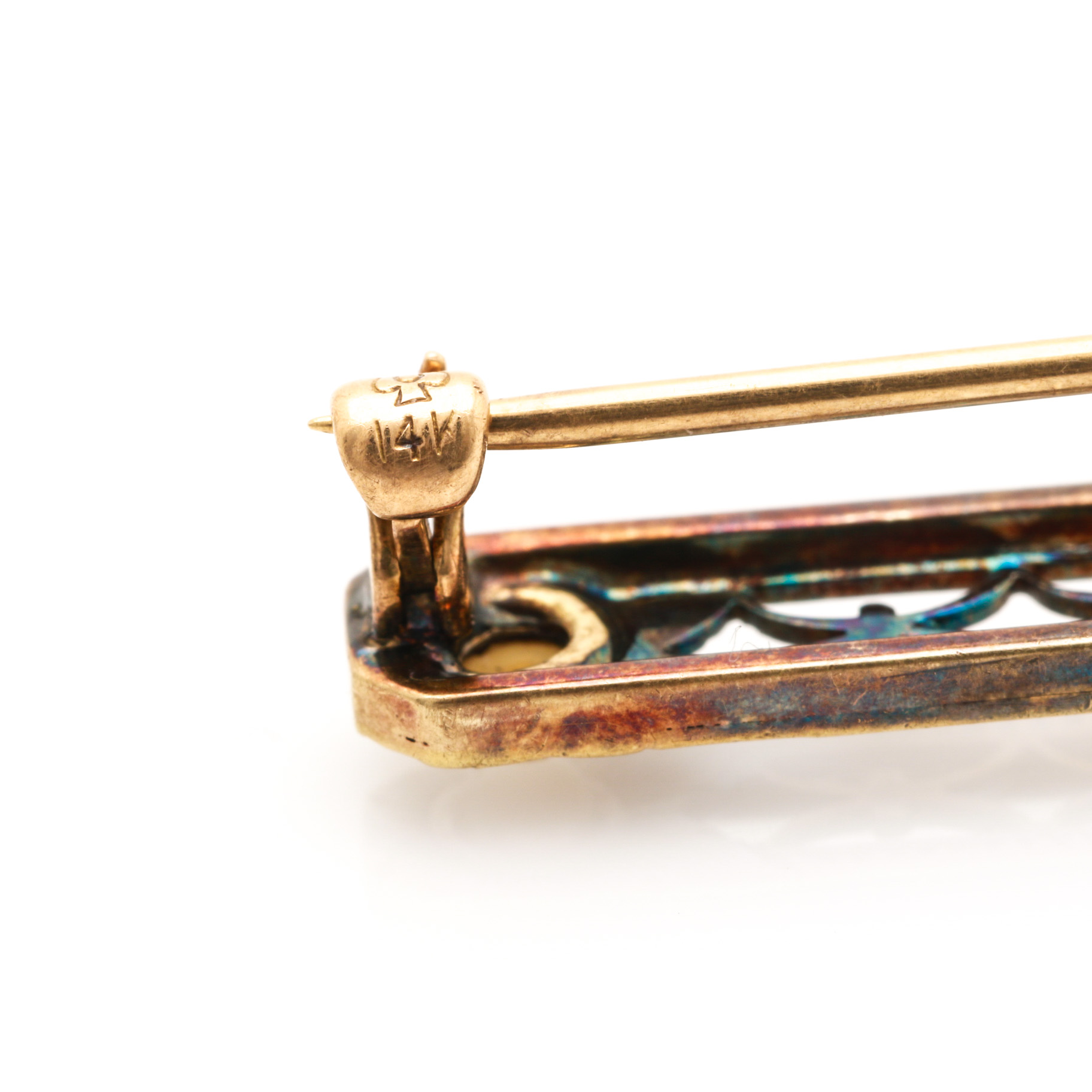 Art Deco 14K Yellow Gold Sapphire and Seed Pearl Brooch