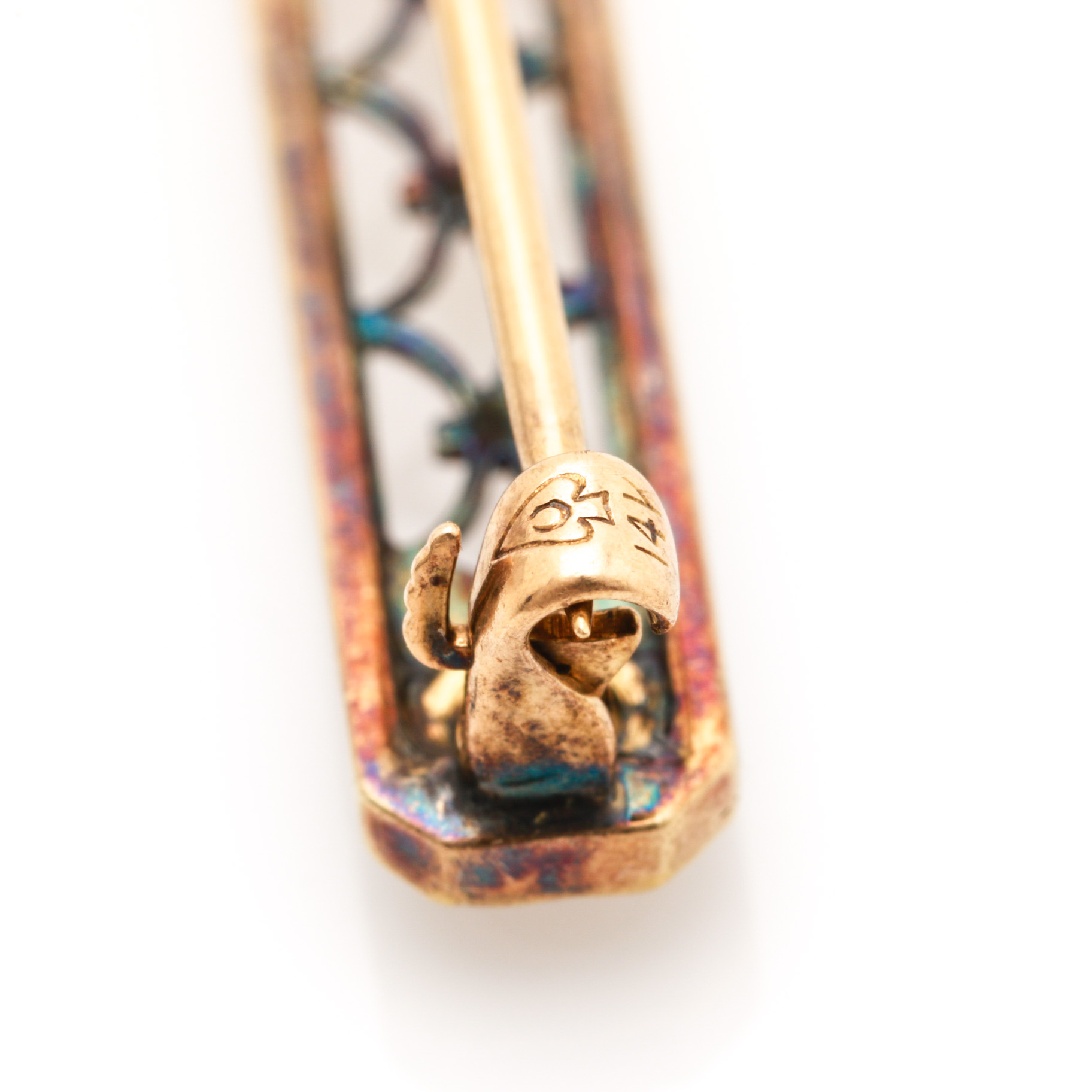 Art Deco 14K Yellow Gold Sapphire and Seed Pearl Brooch