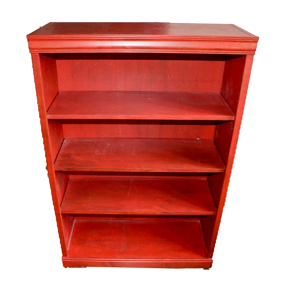 Bookcase with Distressed Red Finish