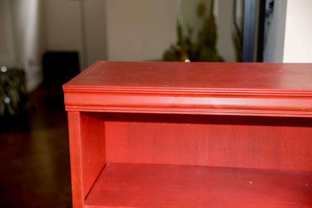 Bookcase with Distressed Red Finish