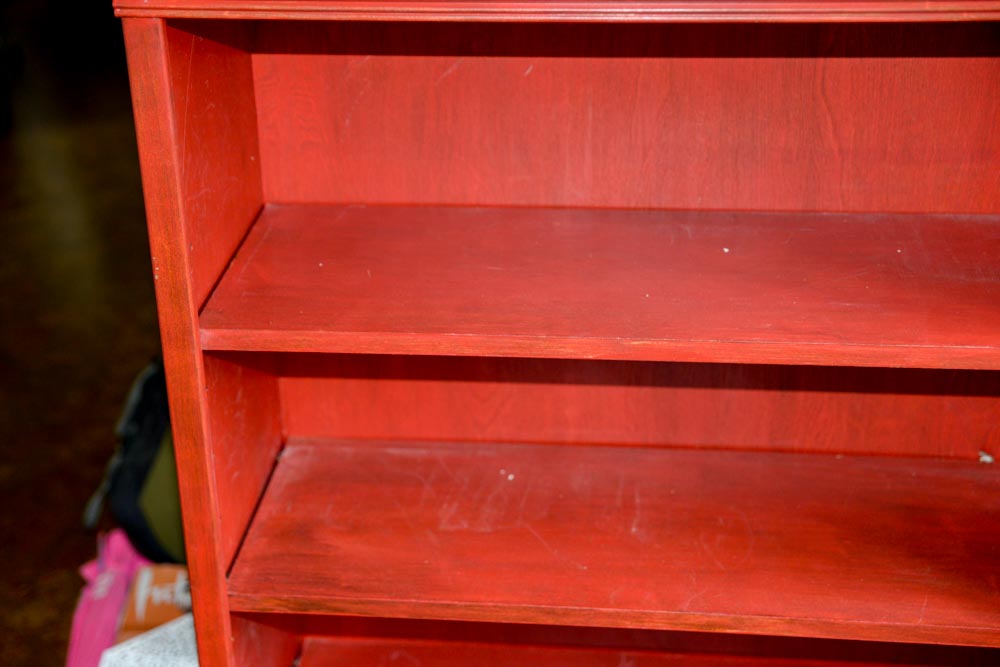 Bookcase with Distressed Red Finish
