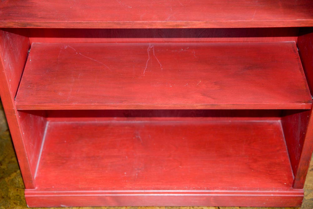 Bookcase with Distressed Red Finish