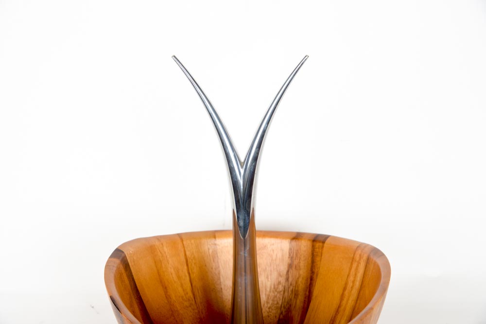 Nambe Wooden Fruit Tree Bowl with Metal Alloy Center