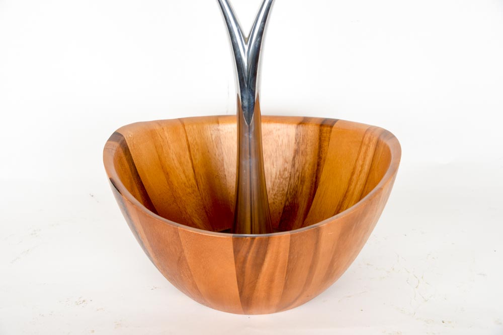 Nambe Wooden Fruit Tree Bowl with Metal Alloy Center
