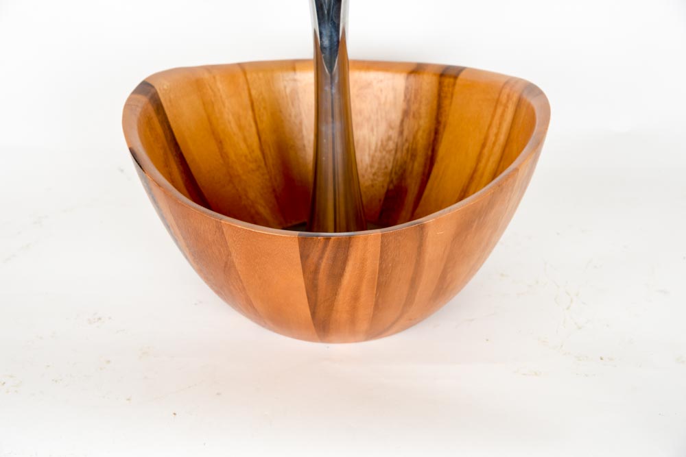 Nambe Wooden Fruit Tree Bowl with Metal Alloy Center