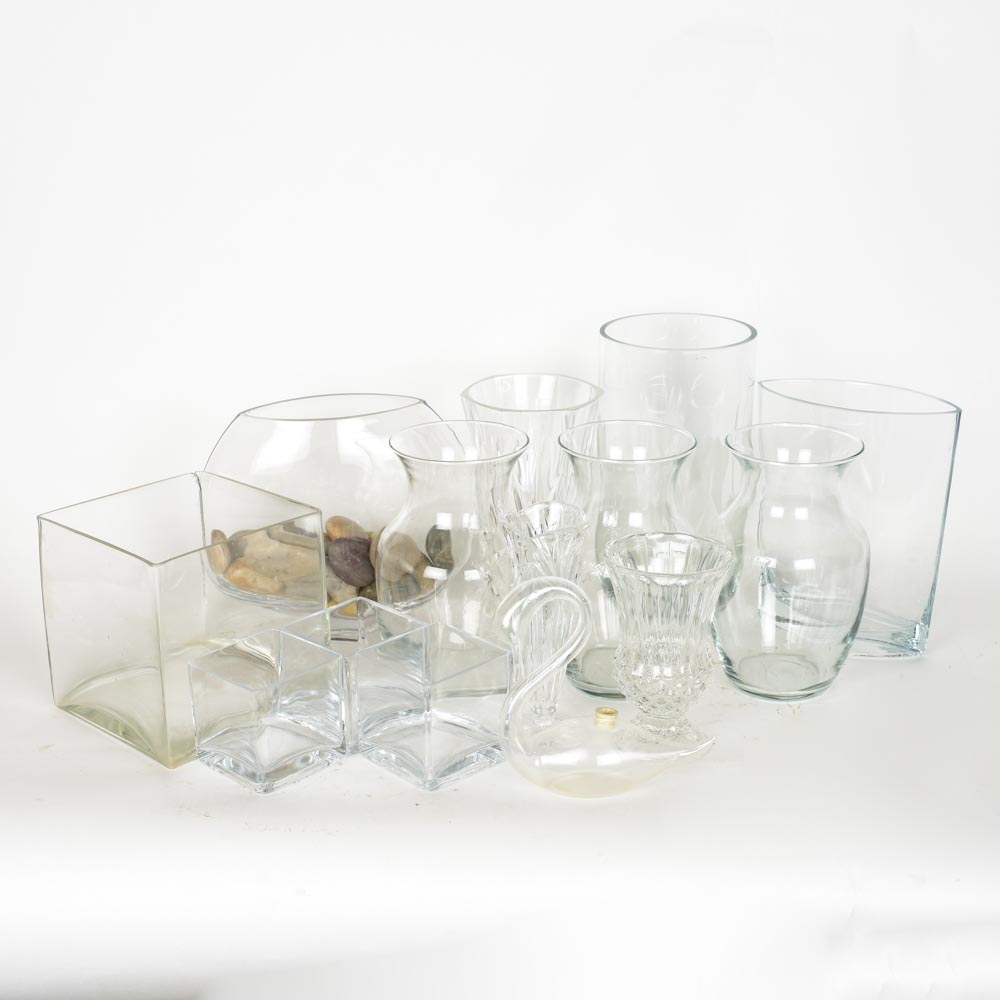 Assortment of Clear Glass Vases