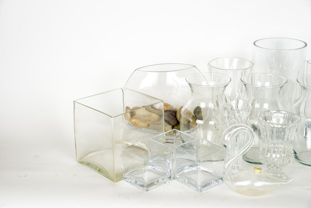 Assortment of Clear Glass Vases
