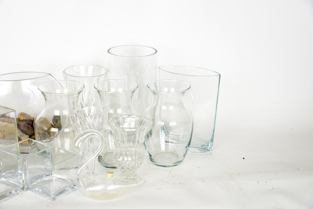 Assortment of Clear Glass Vases