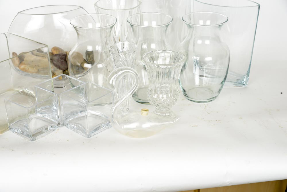 Assortment of Clear Glass Vases