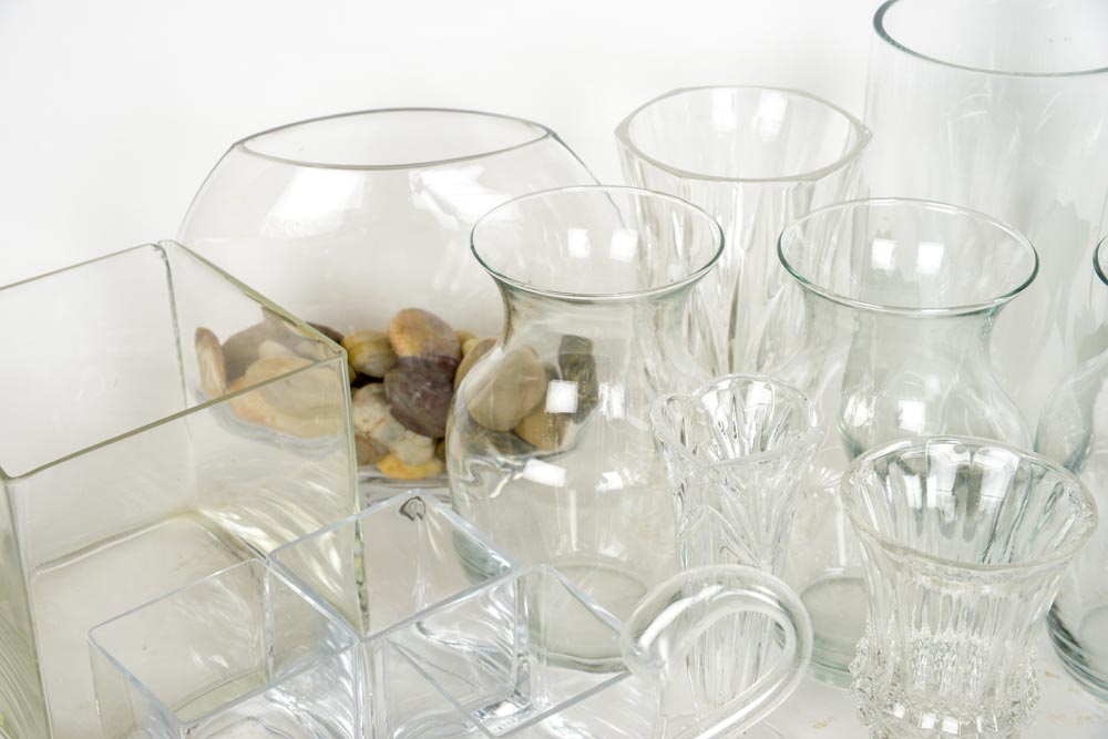 Assortment of Clear Glass Vases