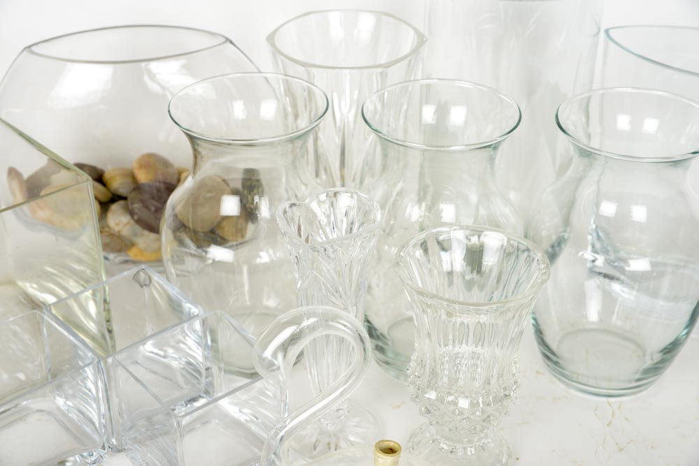 Assortment of Clear Glass Vases