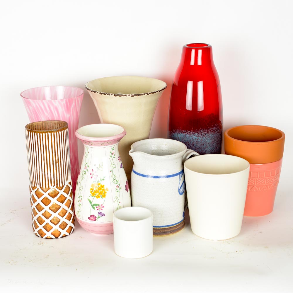 Assortment of Ceramic and Glass Vases