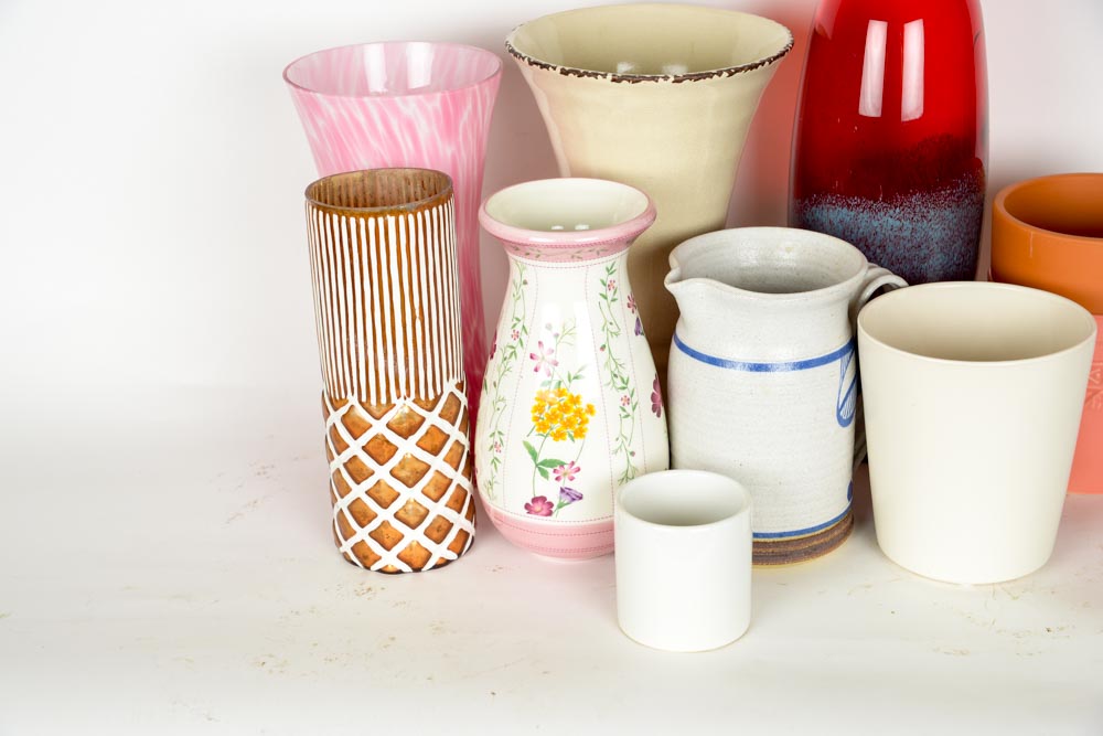 Assortment of Ceramic and Glass Vases