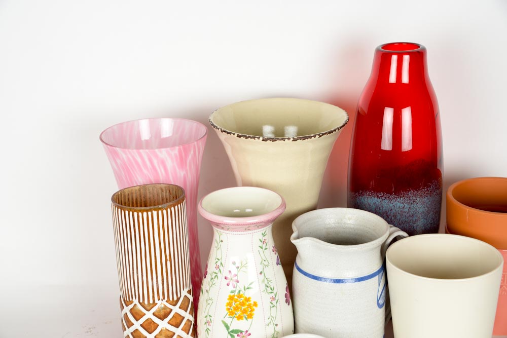 Assortment of Ceramic and Glass Vases
