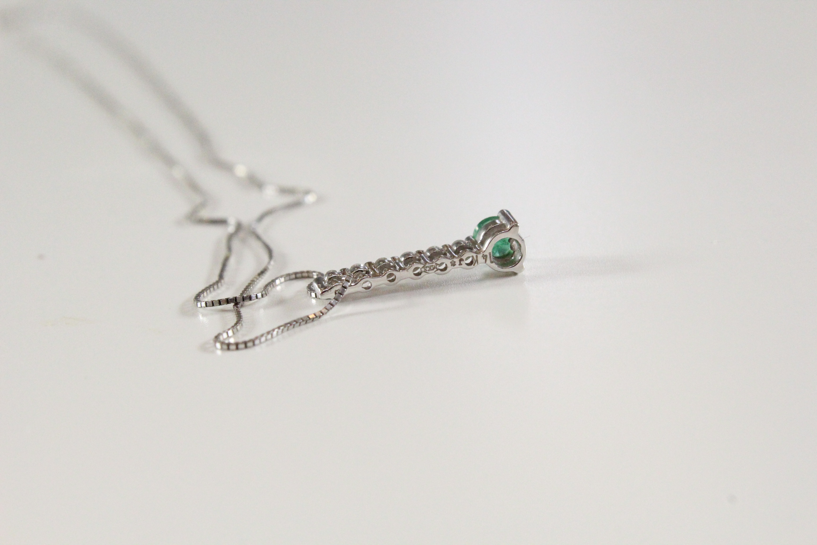 14K White Gold Diamond and Emerald Necklace