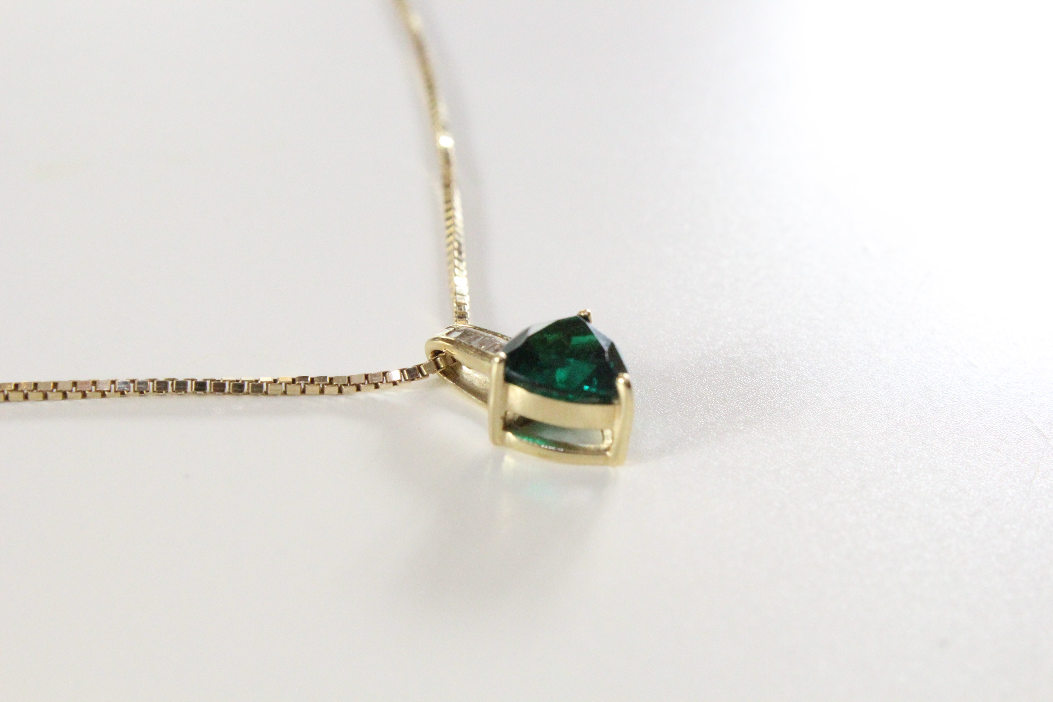 14K and 10K Diamond and Synthetic Emerald Necklace