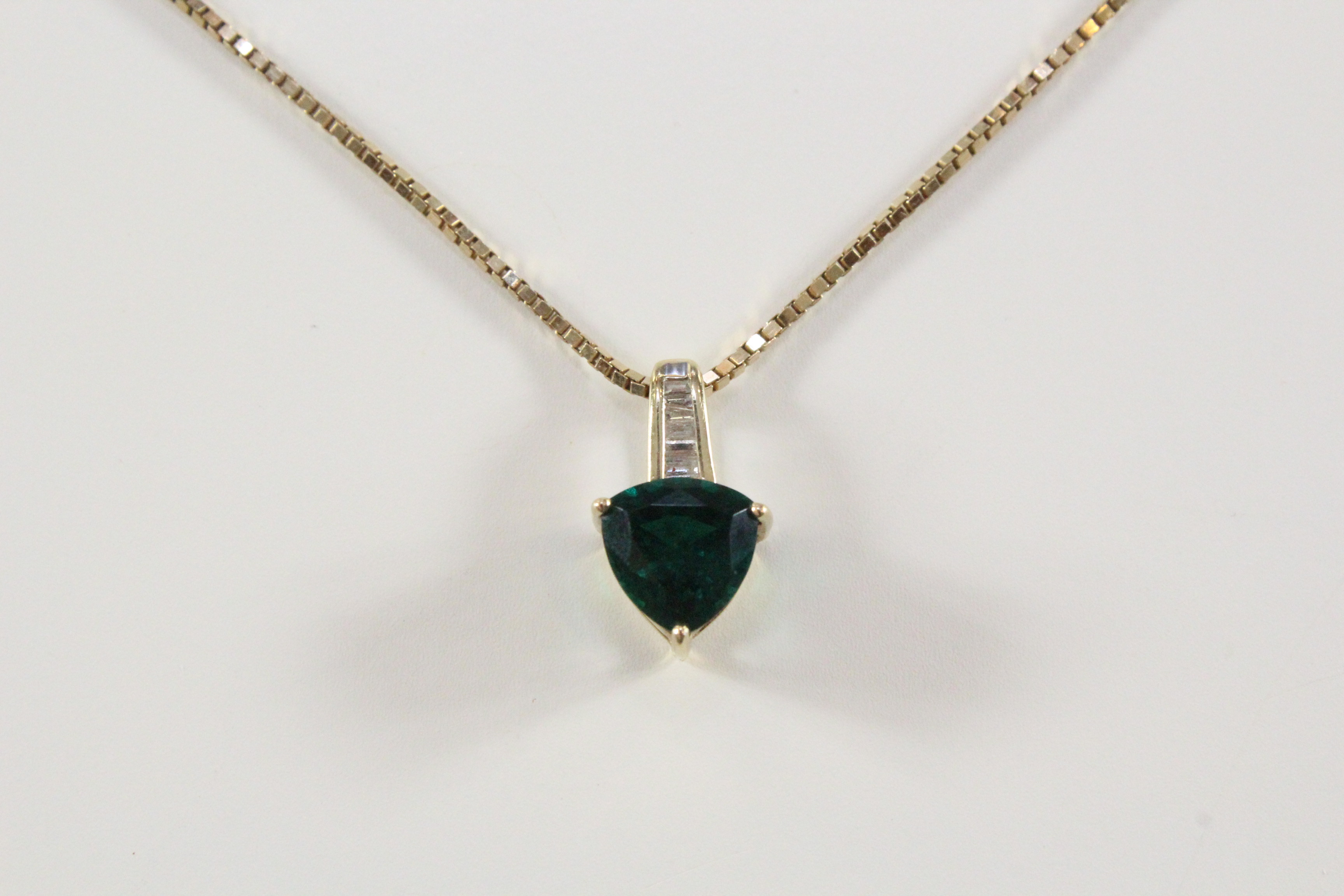 14K and 10K Diamond and Synthetic Emerald Necklace