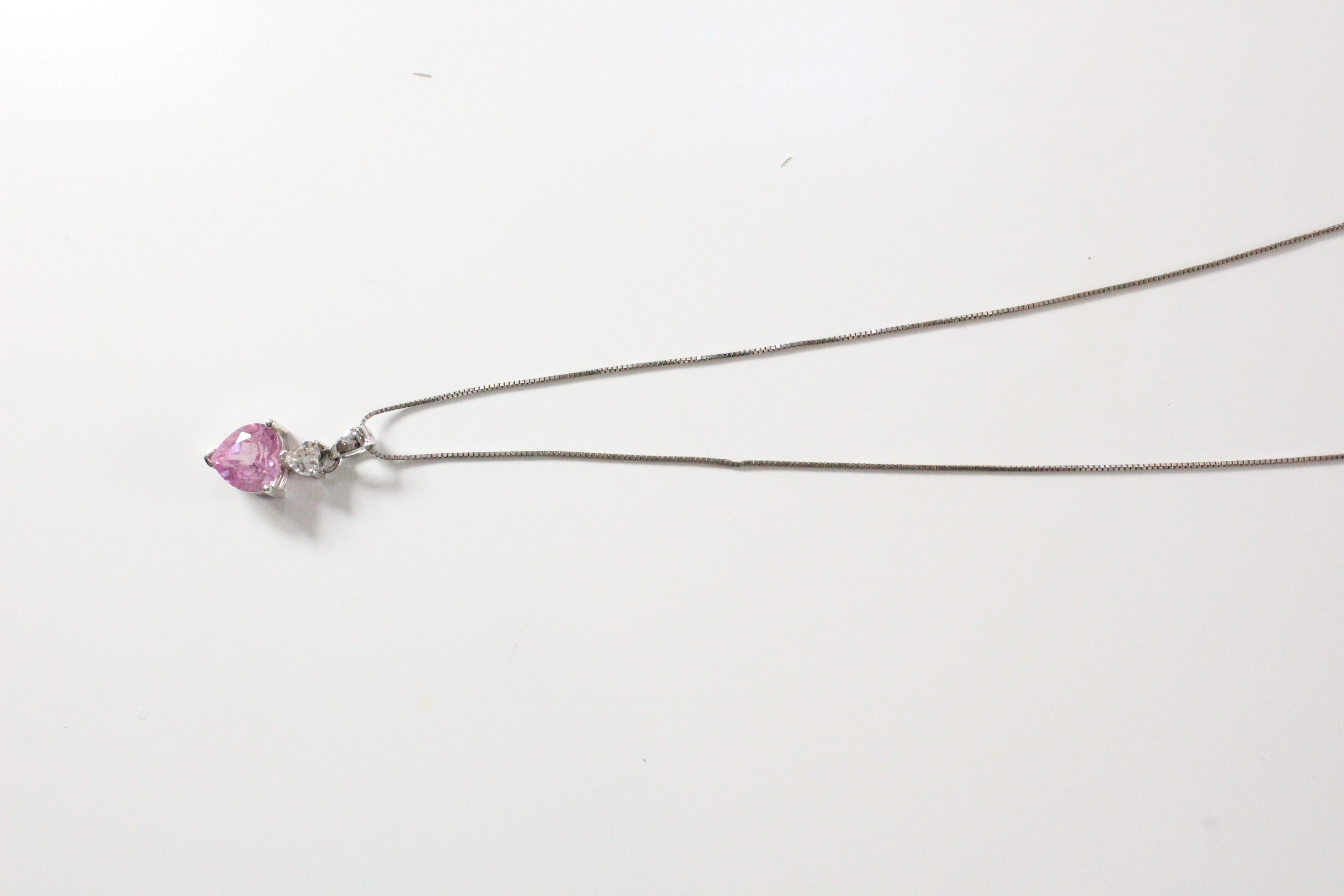 10K White Gold Synthetic Sapphire Heart Shaped Necklace