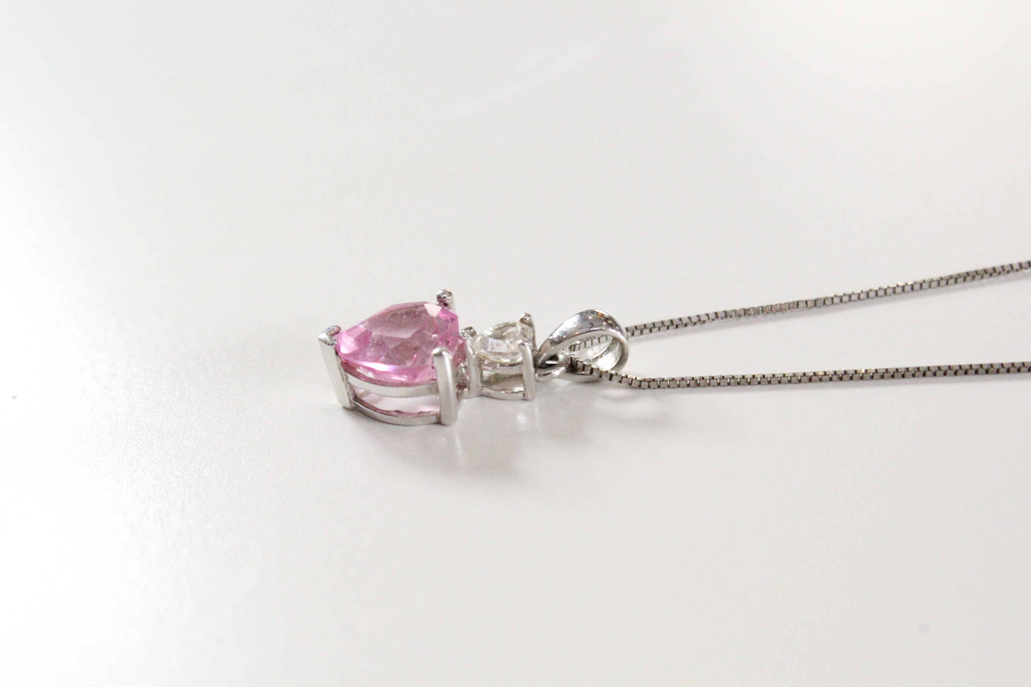 10K White Gold Synthetic Sapphire Heart Shaped Necklace