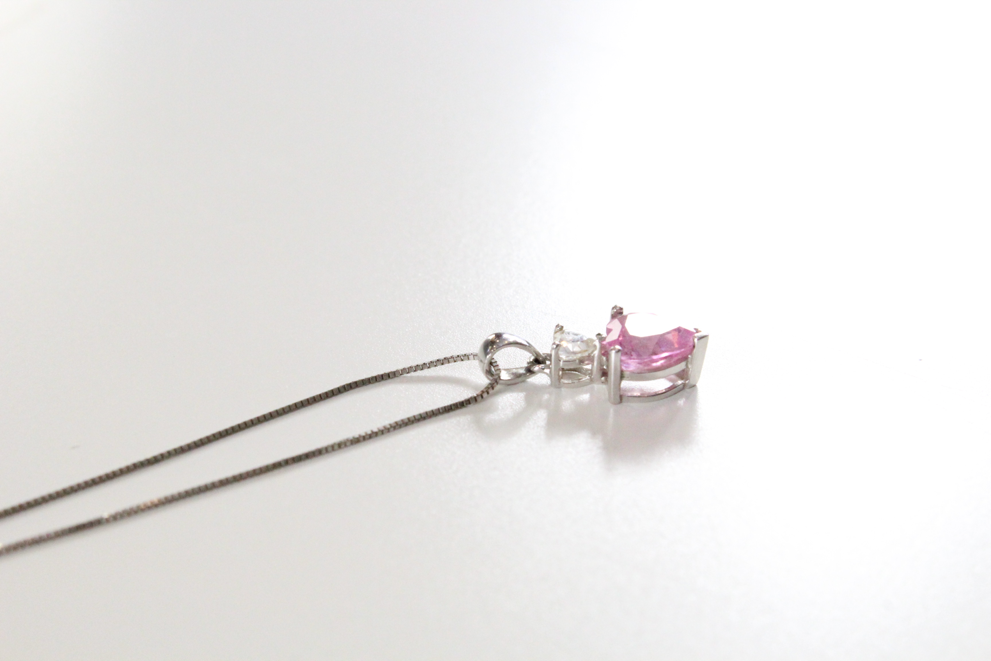 10K White Gold Synthetic Sapphire Heart Shaped Necklace