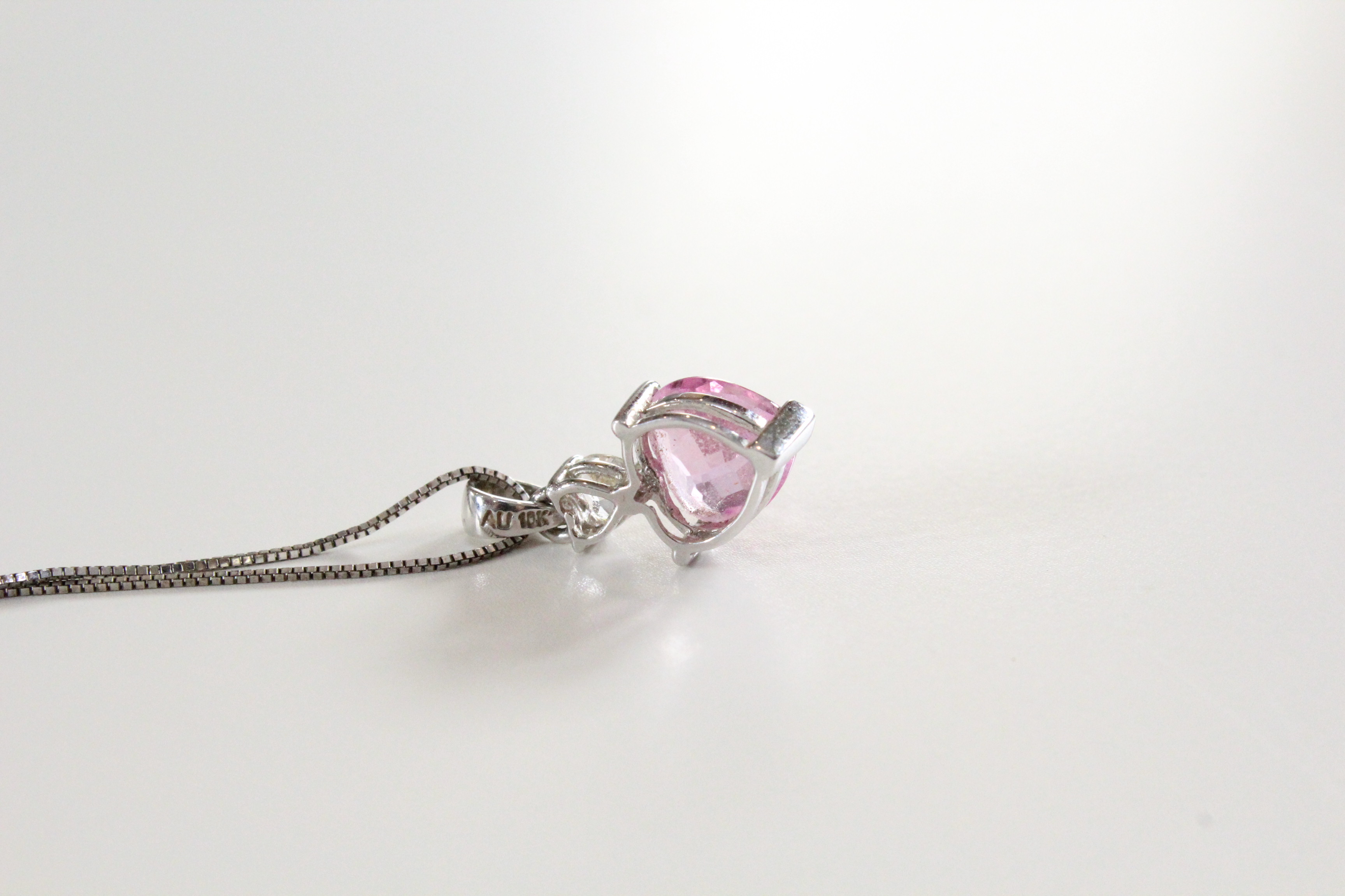 10K White Gold Synthetic Sapphire Heart Shaped Necklace