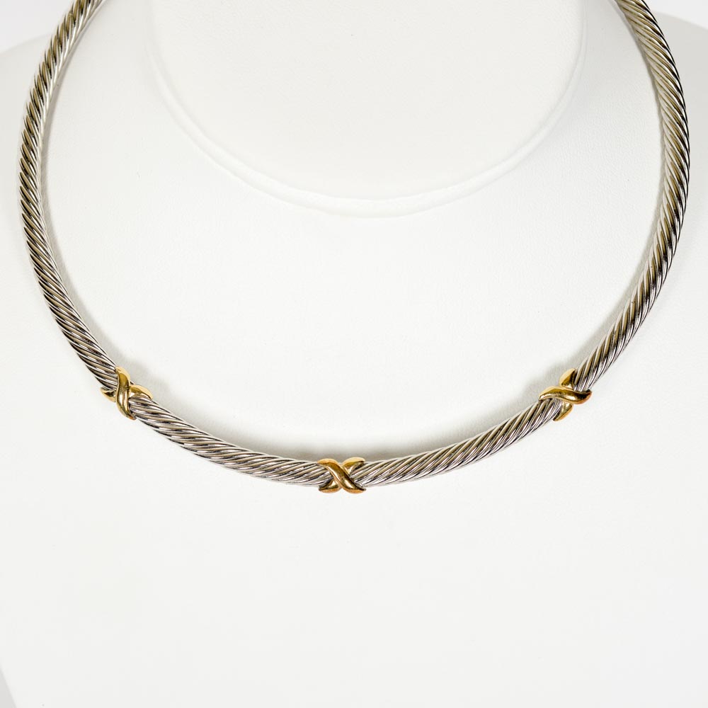 Silver and Gold Tone Necklace and Earrings