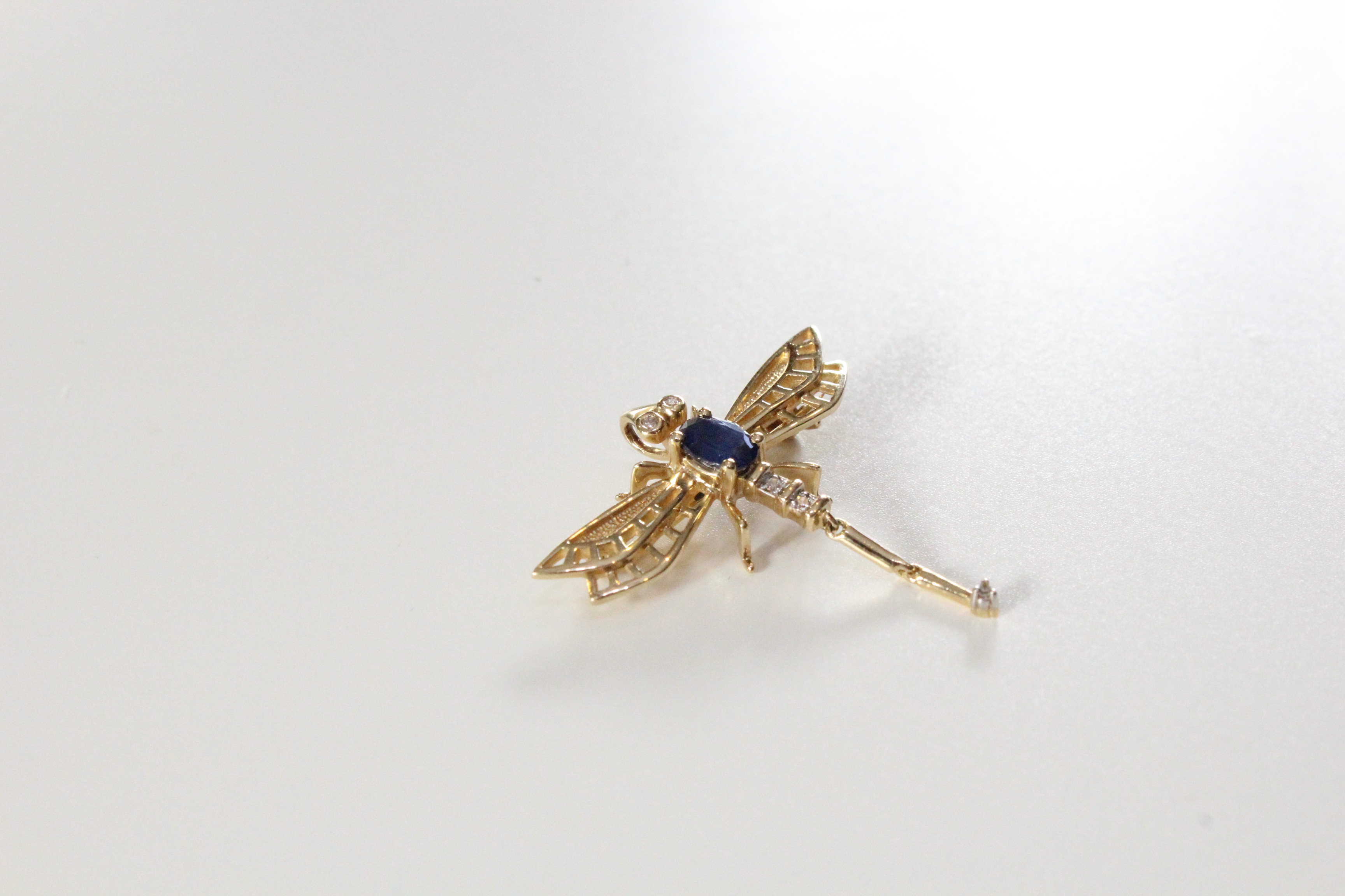 14K Diamond and Sapphire Dragonfly Pin