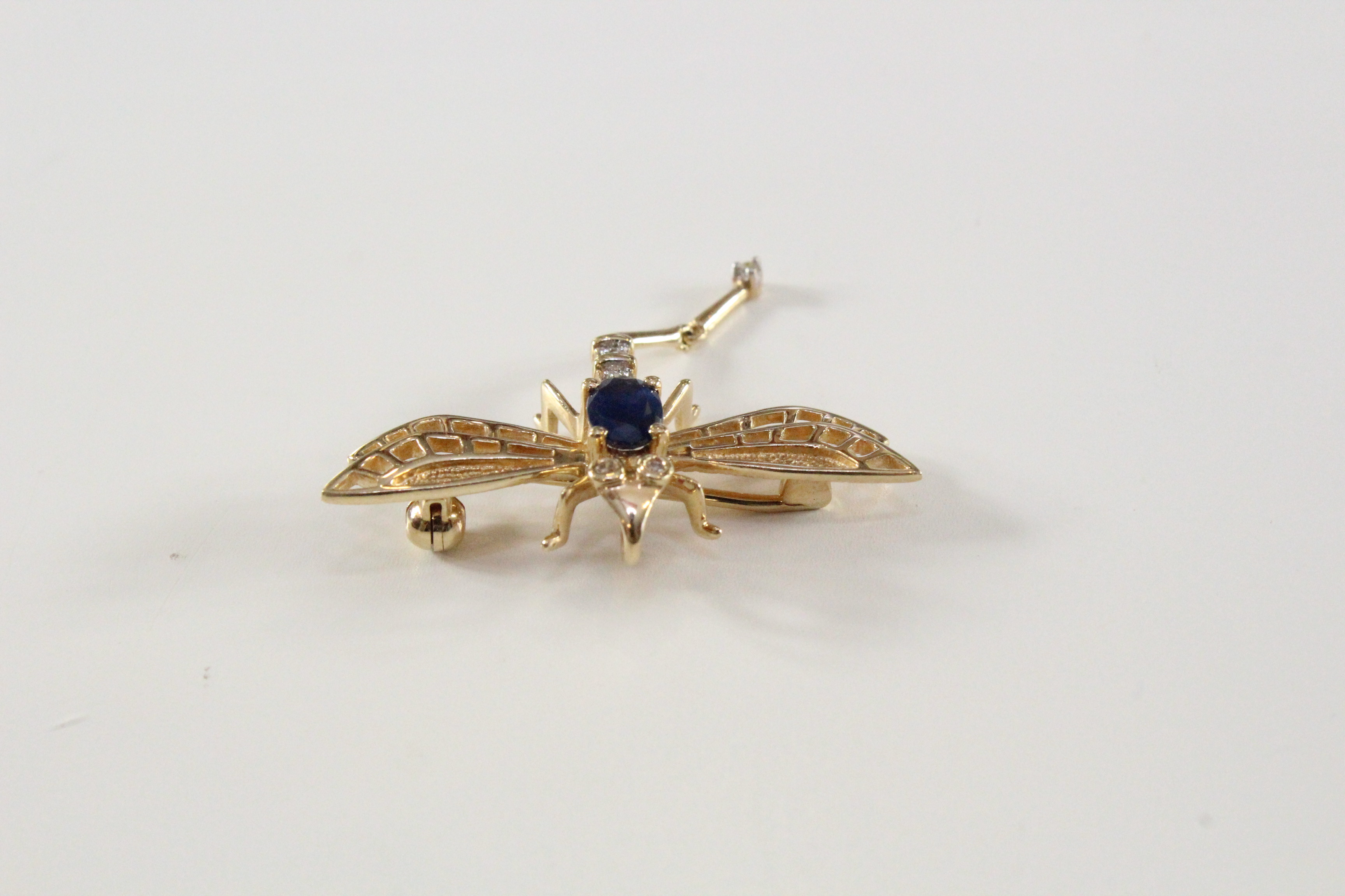 14K Diamond and Sapphire Dragonfly Pin
